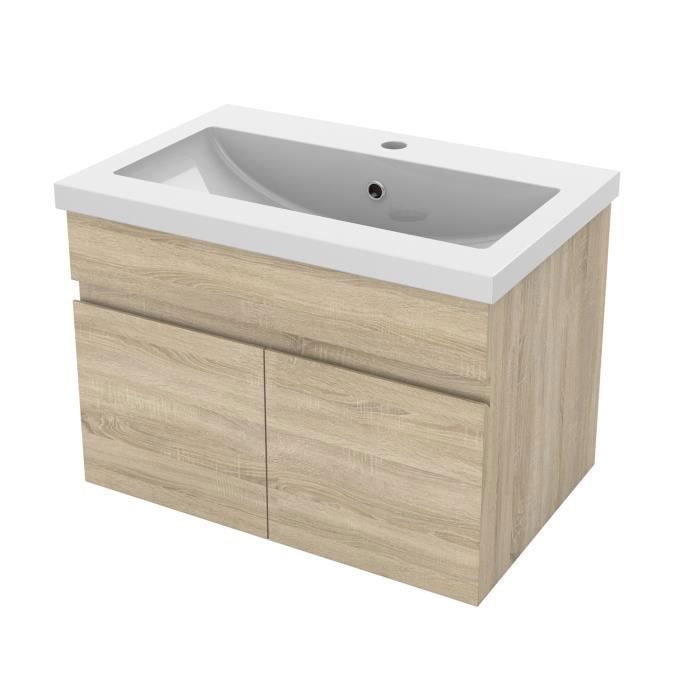 AICA Meuble de salle de bain 60cm à double porte suspendu Chêne - Sans vasque