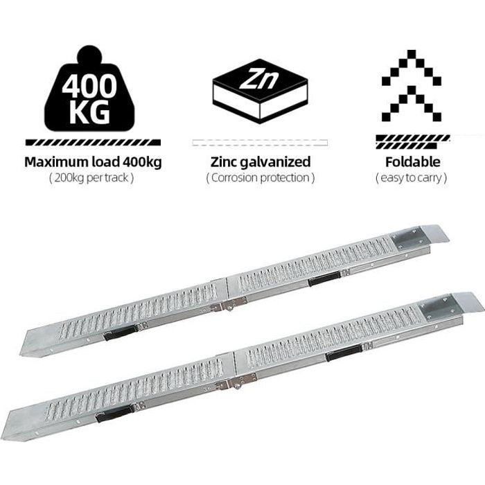 VOUNOT 2 Rampe De Chargement Moto 400kg - 160cm Rampes Tracteur Remorque Argent