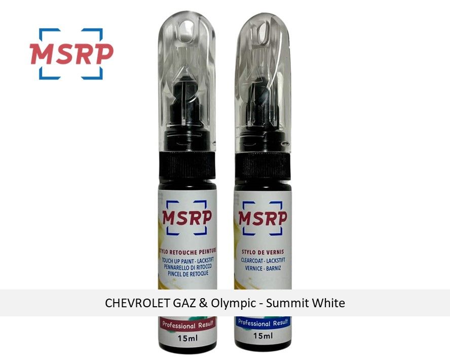 MSRP FRANCE - Kit stylos retouche peinture voiture pour CHEVROLET GAZ & Olympic - Summit White - Atténuer rayures ou éclats de pe...