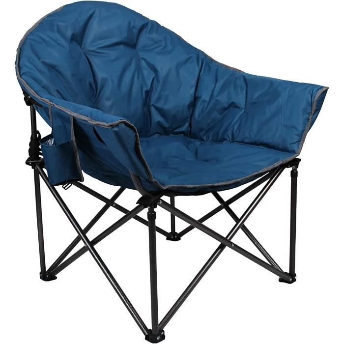 Chaise Camping Pliable Textilène - Dossier Réglable 4 Positions - Repose-Tête - Supporte 120kg - Bleu