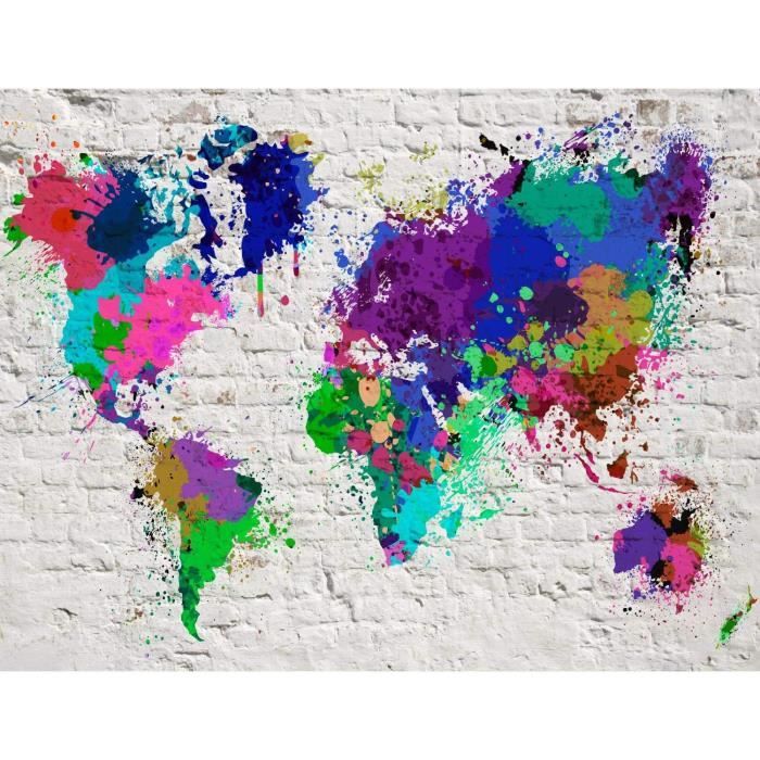 First Wall Art Général - Carte du monde sur fond noir - Impression sur