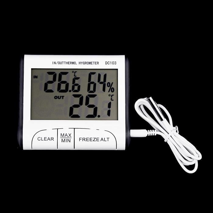 Meichoon Thermomètre Hygromètre Électronique Sans Fil - Écran Tactile Rond LCD - Intérieur Et Extérieur - Noir