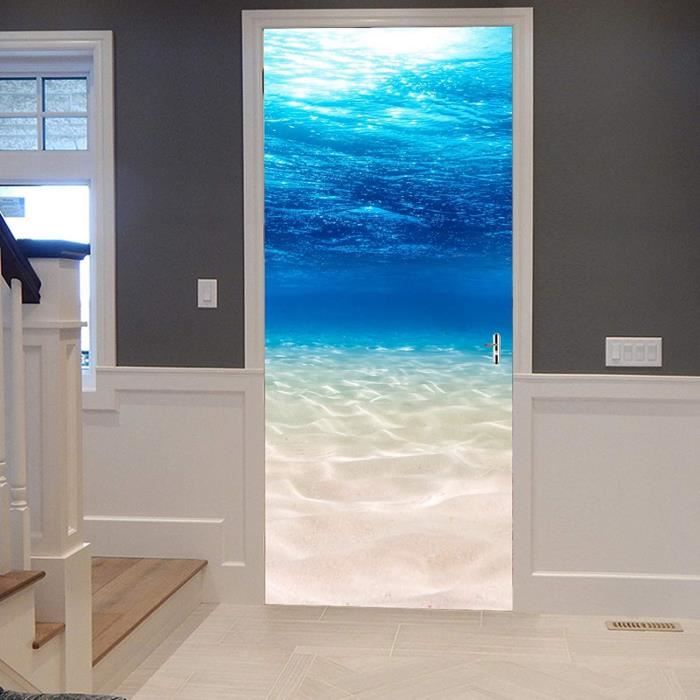 Sticker Porte Autocollant Poster De Porte 3D Fond Floral Rose Papier