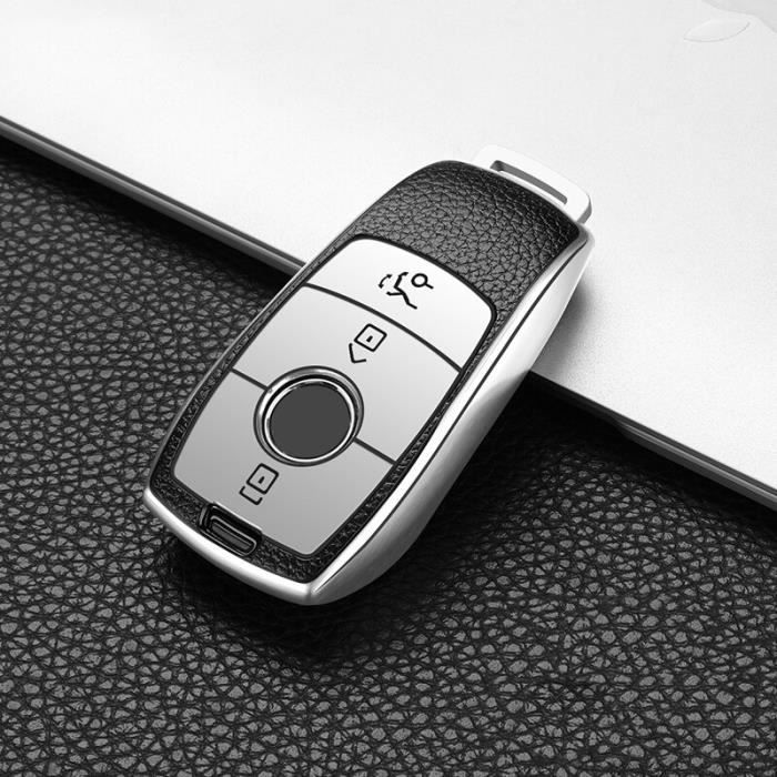 E-silver -Nouveau PC + cuir grain voiture clé Protection housse