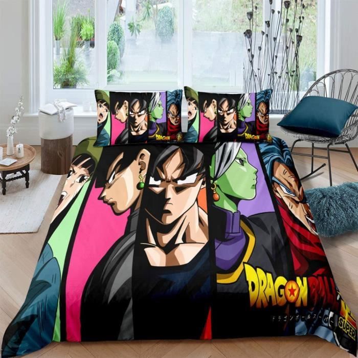 Parure De Lit Dragon Ball Wukong Imprimée 3D Microfibre - Set 3 Pièces (housse Couette + Taies), Tailles Simple à Super Roi, Doux Et Respirant