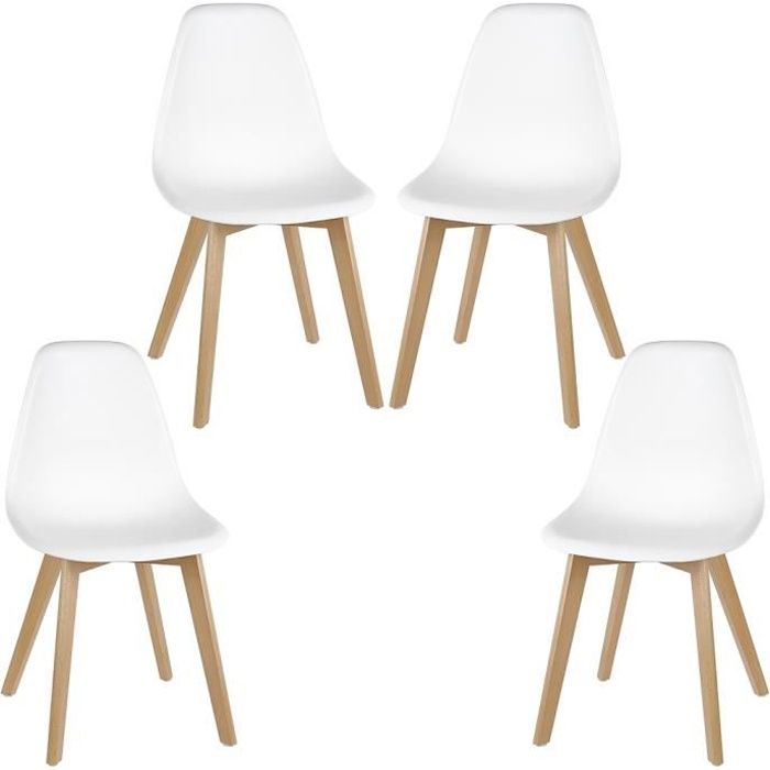 Chaise design ergonomique et stylisée au meilleur prix, Lot de 4 chaises  scandinave REMO coque blanche piétement hêtre laque noir mat