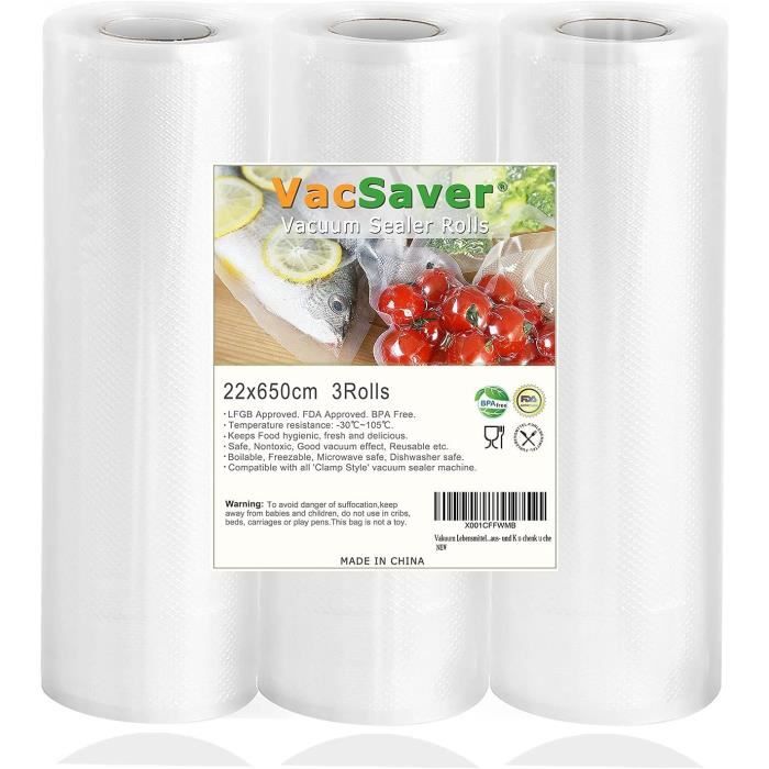 Sac sous vide alimentaire - 3 rouleaux de 22x650cm pour toutes les