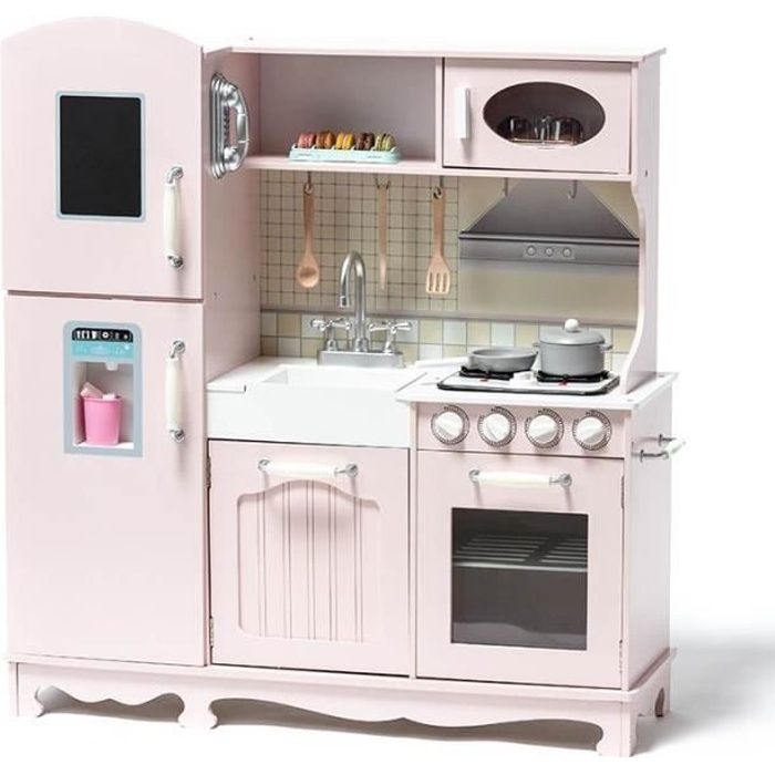 COSTWAY Cuisine Enfants Dinette en Bois avec Evier, Four