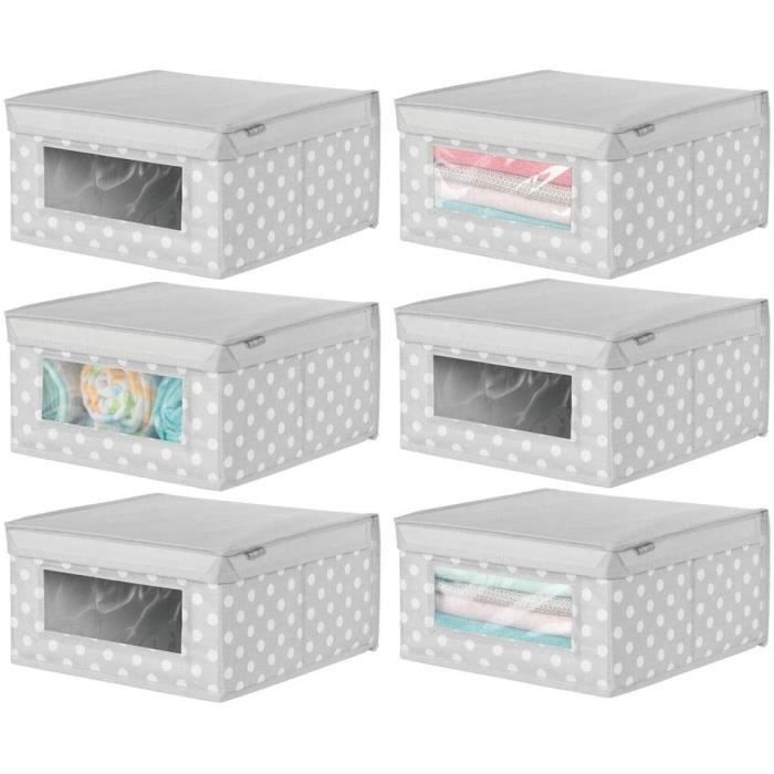 mDesign boite de rangement – petit bac de rangement avec couvercle et hublot en plastique gris panier de rangement carré pour ranger les vêtements dans la chambre lot de 2