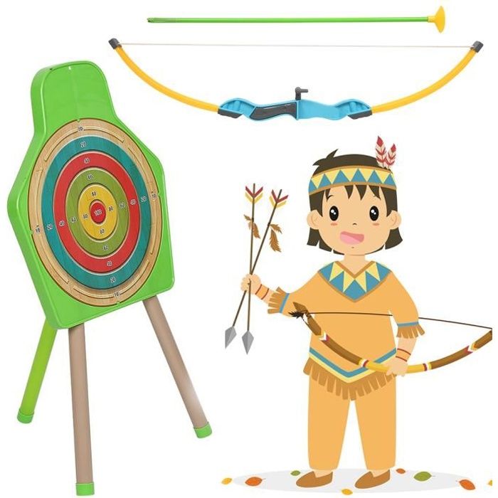 Ensemble de tir à l'arc et de flèches avec cible pour enfants Multicolore