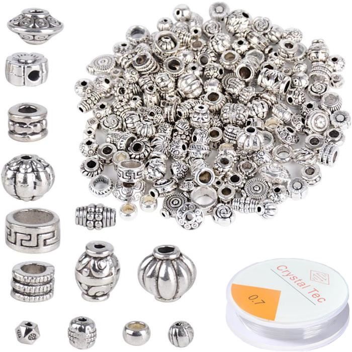 100g 200pcs Perles Intercalaires Rondelle en Métal Perles d’Espacement Mixte pour Création de DIY Bijoux Breloque Collier Bracelet