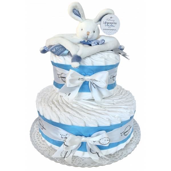 C Comme Cadeau | Gâteau De Couches Et Son Doudou Lapin Bleu