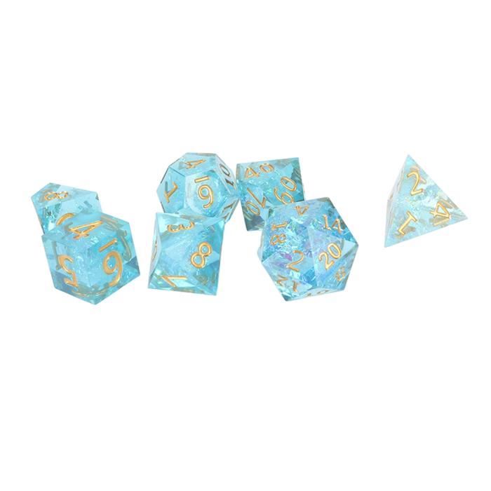 Drfeify Set de dés en résine époxy avec 7pcs, chiffres clairs