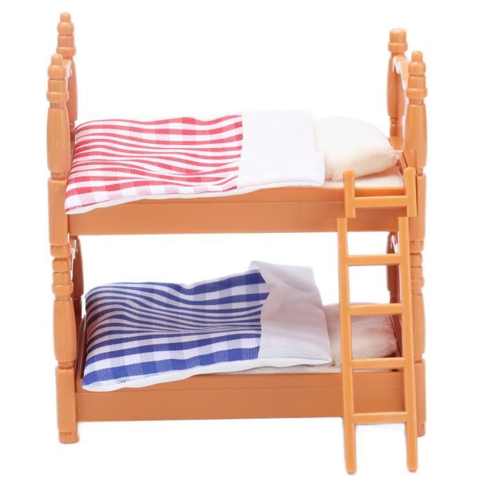 Generic Lit Double en Bois Miniature à Motif de Fleurs pour Maison de Poupée, pour Poupées à L'échelle 1/12, avec Matériau en Tissu