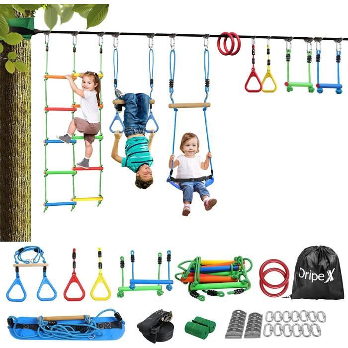 Kit Slackline Ninja Warrior Balançoire, Anneaux, Échelle de Corde