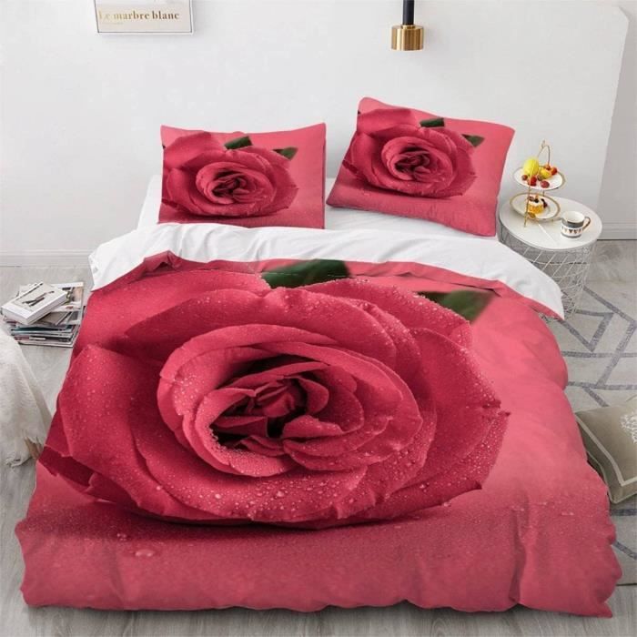 Housse De Couette 140x200 Cm Rayures Rouges Et Roses - Microfibre Douce, Réversible, 2 Pièces (housse + Taie)