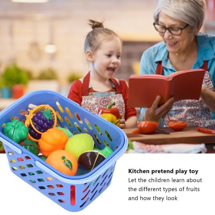 DeAO Chariot Supermarché Enfant – 78 Accessoires Fruits/Légumes – Jeu De Rôle Éducatif – 47 X 42 X 24 Cm – Rouge
