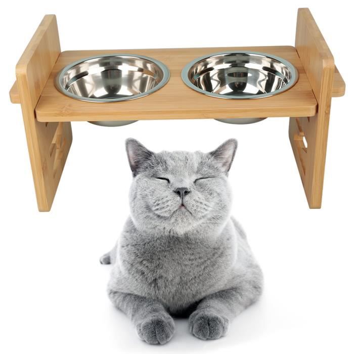 Meilleurs prix pour HOMEWELL. SUPPORT À GAMELLES EN BAMBOU POUR CHAT ET CHIEN*1 ENSEMBLE, AVEC 2 GAMELLES EN ACIER INOXYDABLE.