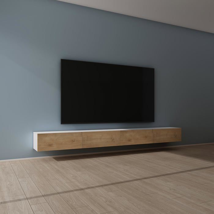 Mai & Mai Meuble TV Suspendue Armoire avec Soft-Close Table TV pour le Salon Blanc Mat+Marron Clair 320x40 2x30 cm TC002 Mai & Mai Meuble TV Suspendue Armoire avec Soft-Close Table TV pour le Salon Blanc Mat+Marron Clair 320x40 2x30 cm TC002