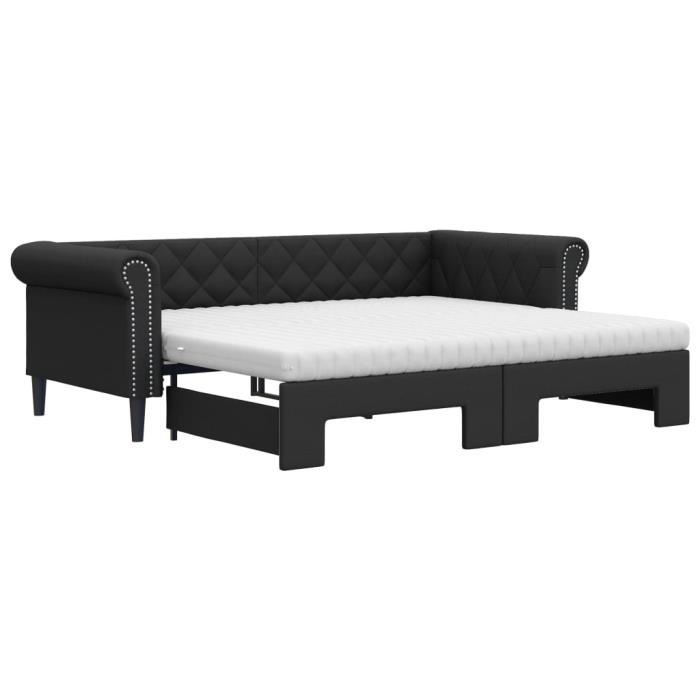 Lit de jour avec gigogne - MOTHINESSTO - YY14037 - Similicuir noir - 2 matelas en mousse - Design contemporain