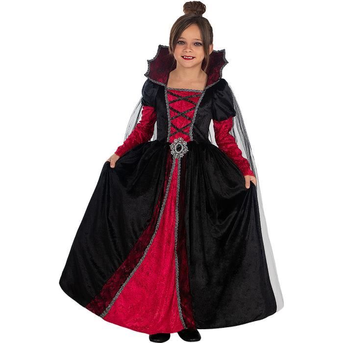 Costume Vampire Fille Halloween - Robe + Collier - Tissu Doux - Taille 12-14 Ans - Carnaval, Cosplay, Fête Déguisée