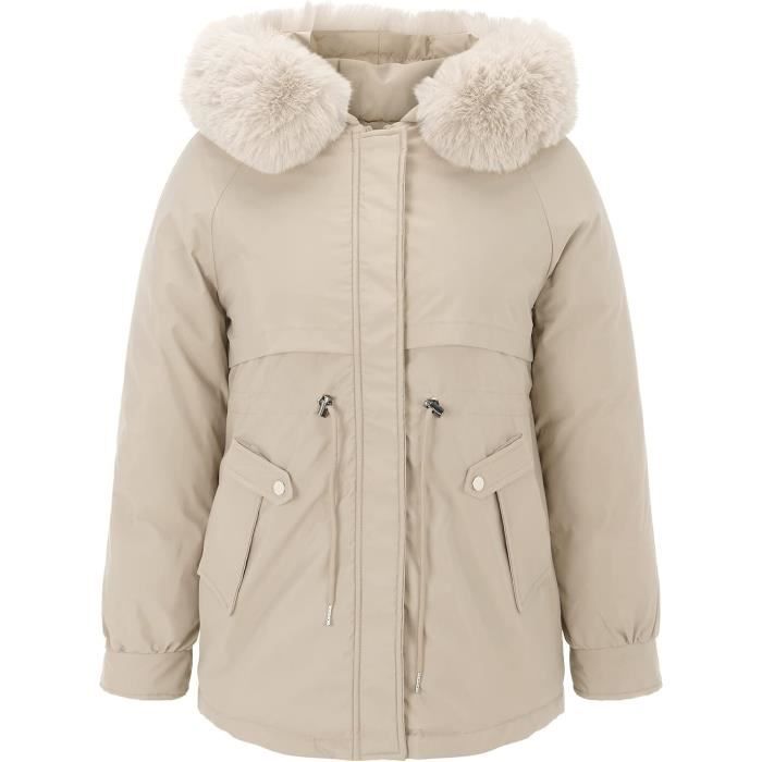 Manteau Femmes Veste Grand col en fourrure Paragraphe à Capuche