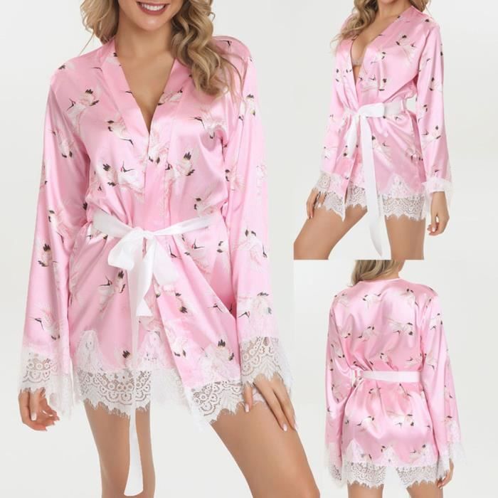Solike Haute Qualité Femme Lingerie Dentelle Vêtement de Nuit Pyjama Kimono Robe de Nuit Robe de Chambre Ceinture Peignoir Robes de Mariée Grande Taille