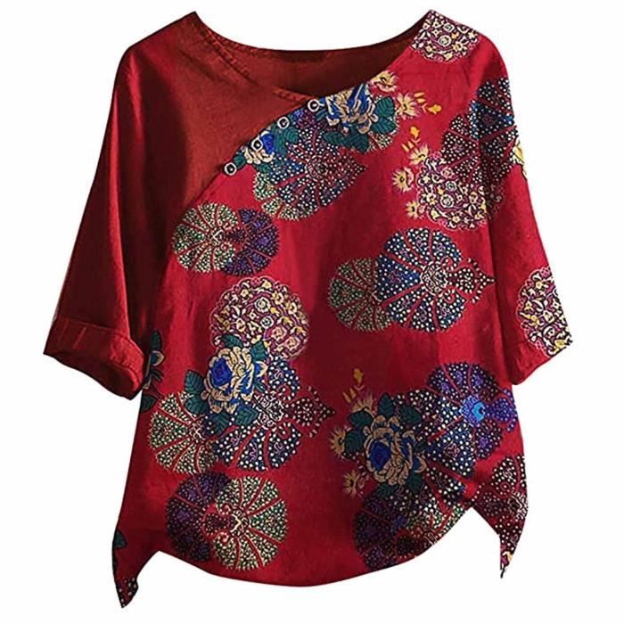 T-shirt Femme à Manches 3/4 Décontracté - Col Rond Avec Paillettes Et Imprimé - Style Carnaval/Tendance