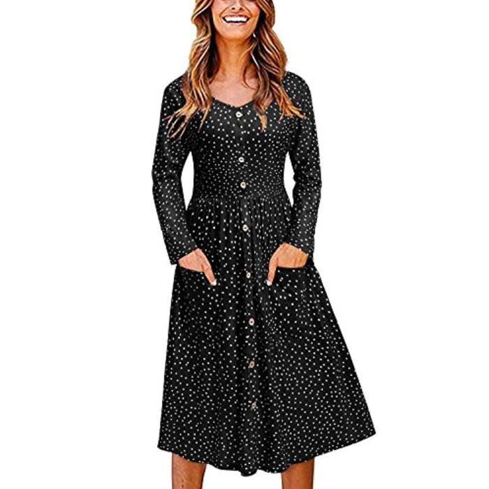 Robe patineuse unie à col V - Noir