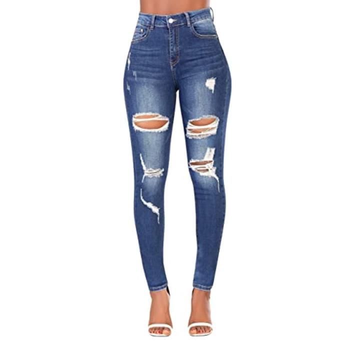 Jean Taille Haute Femme - Coupe Straight Élastique, Style Délavé Vintage, Confort Quotidien