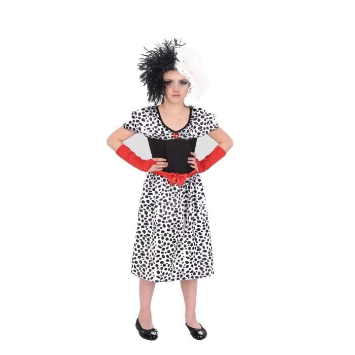 IMEKIS Filles Cruella Costume Mal Reine 101 Dalmatien Robe Carnaval Habillage Avec Gants Perruque Film Personnage Fantaisie H Am