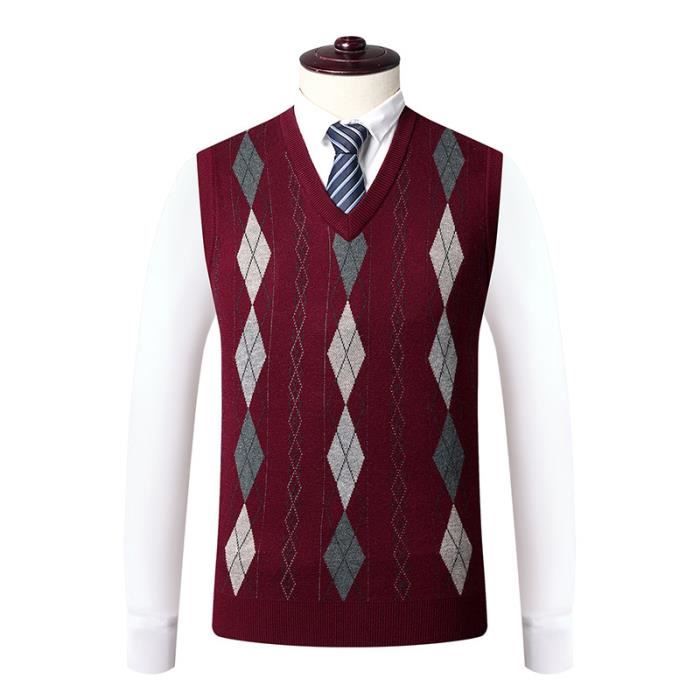 Gilet En Tricot à Carreaux Pour Homme - Col En V, Sans Manches, Pour Automne Et Hiver