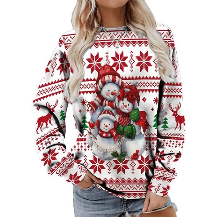 Pull De Noël "moche" Femme - Col Rond, Manches Longues - Motifs Festifs Multicolores - Coupe Ample