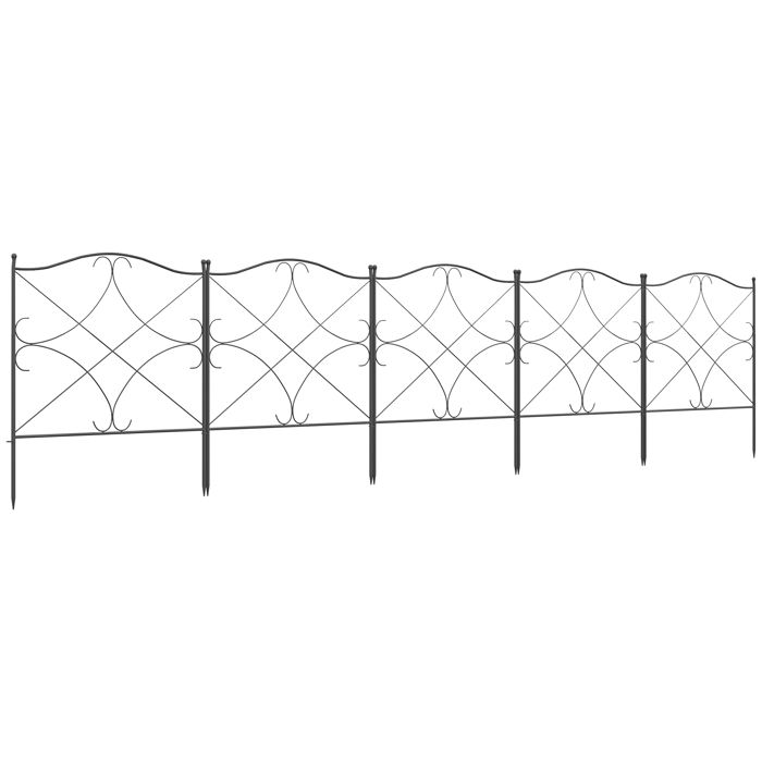 Clôture de jardin - Outsunny - lot de 5 clôtures décoratives métal avec ornements - métal - 305x62 cm - noir