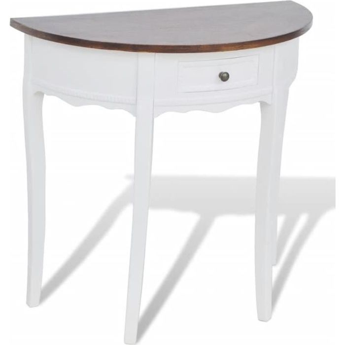 console campagne - ovonni - table demi-ronde - bois - marron - 80x40x78cm