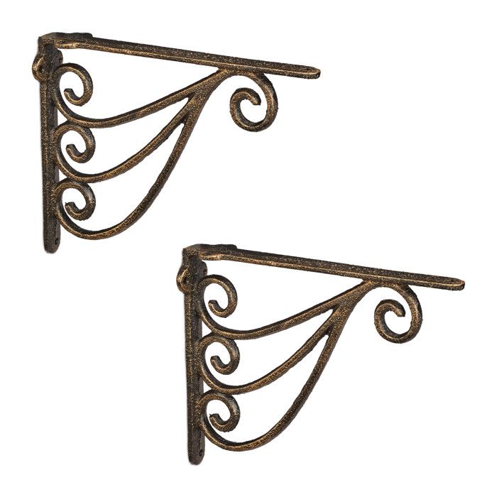 Relaxdays Fixation murale 2 équerres HxLxP: 23 5 x 4 x 18 cm décoration antique fixer étagère fonte bronze