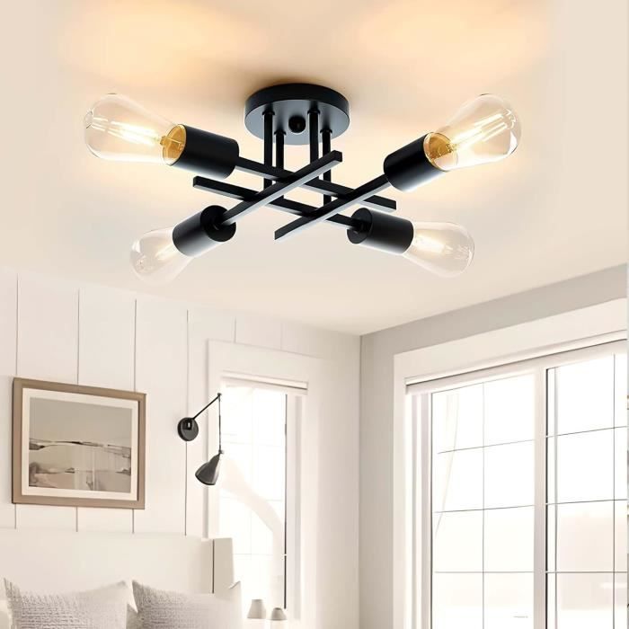 WOTTES Lustre Plafonnier Industriel Rétro Suspensions éclairage Moderne 2 Lumières Suspendue Intérieur Metal Luminaire Lustres Lampe De Plafond Vintage E27 Pour Salon Chambre Cuisine (1Pcs Blanc