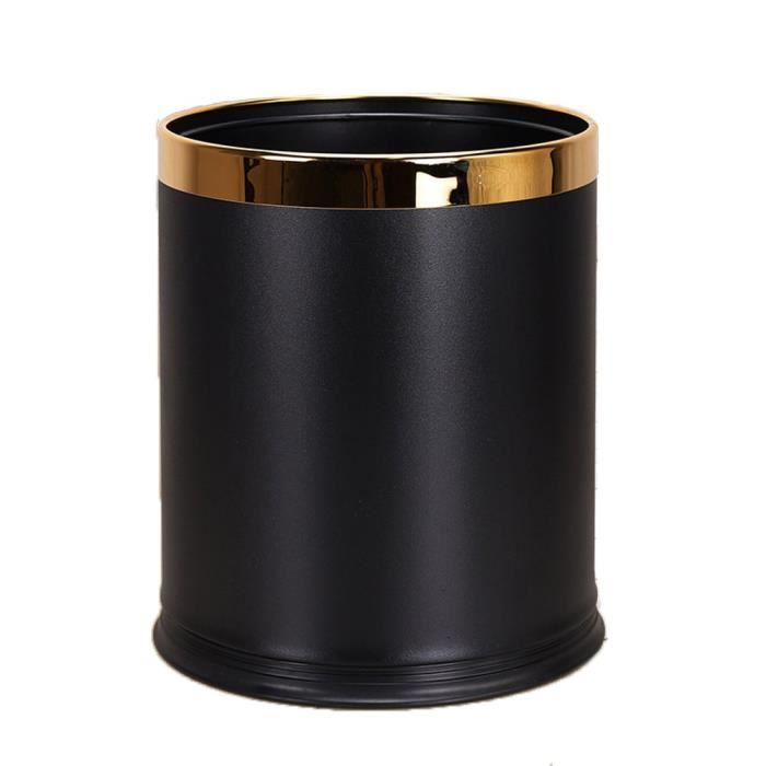 Poubelle Tri Selectif Poubelle Cuir Synthétique 10L - Design Marbre Noir Doré - Anneau Fixation Sac - Haut De Gamme Poubelle Haut De Gamme