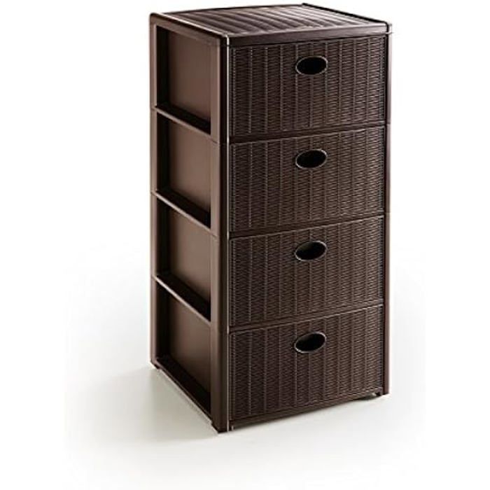 Commode Élégance - Stefanplast - 4 Tiroirs - Marron - Finition aspect bois Commode Élégance - Stefanplast - 4 Tiroirs - Marron - Finition aspect bois