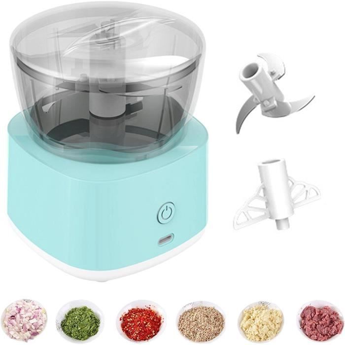 Lot De 2 Mini Hachoirs Électriques Sans Fil 300 Ml - Recharge USB - Hachoir à Ail, Oignons, Légumes, Noix Et Fruits - Bleu - WIYETY