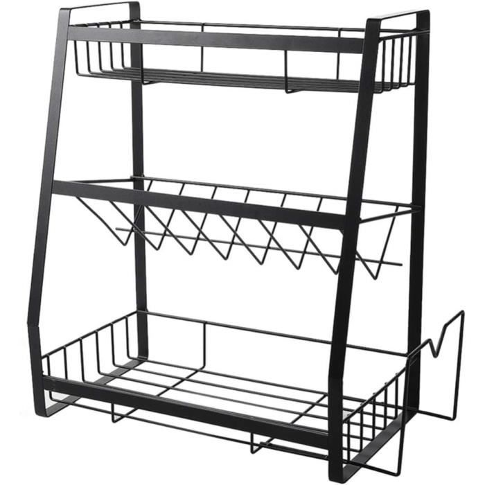 Étagère Extensible En Bambou Pour Micro-ondes - 2 Niveaux, Réglable En Hauteur, Avec Crochets Et Support Planche - 9