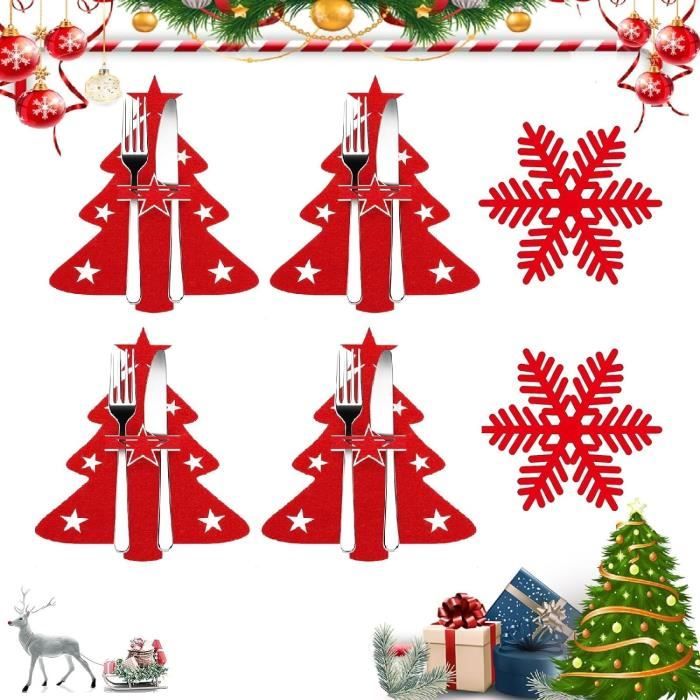 16 Pièces Porte-Couverts De Noël En Feutre - Décoration Table Rouge Arbre De Noël