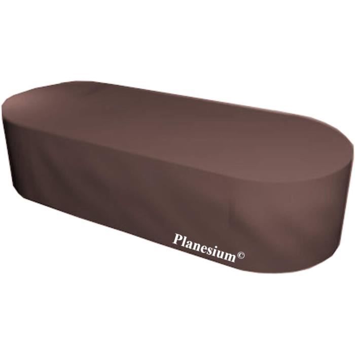 Housse Protection Table Jardin Ronde 183 Cm Beige+Marron - Résistante Intempéries Avec Aération