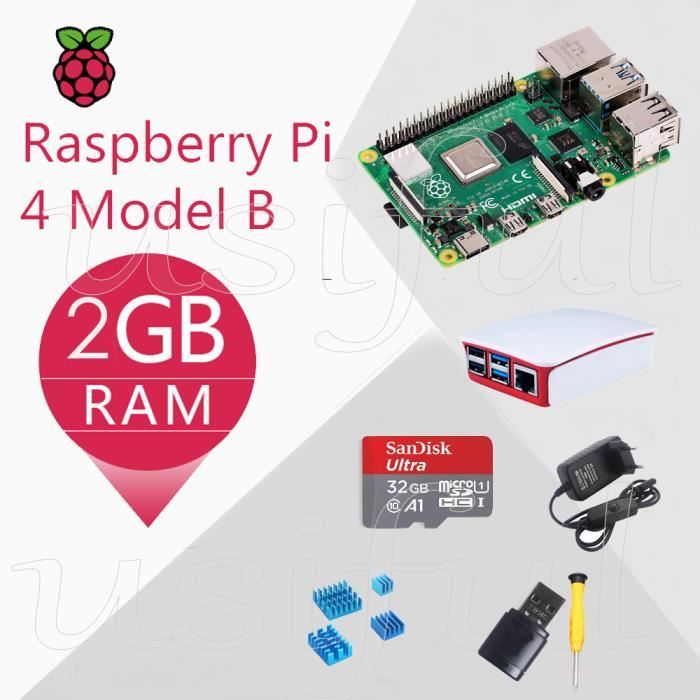 Ventilateur Bqeel Raspberry Pi 4 Modèle B【2019 Version Dernière】 2Go RAM+64 Go Classe 10 Micro SD Carte Boîtier Noir,Dissipateur 5V 3A Alimentation Interrupteur Marche/Arrêt