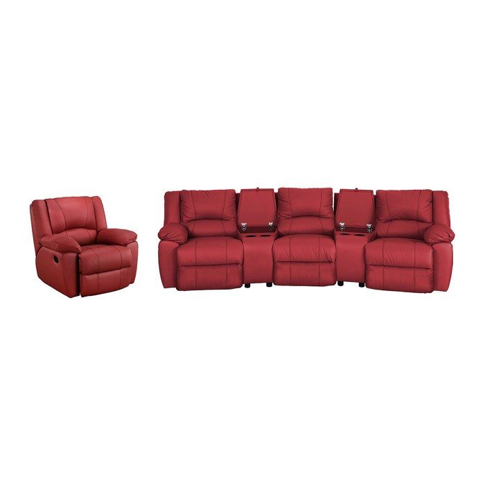 Canapé 3 places et un fauteuil relax en cuir AROMA - Rouge