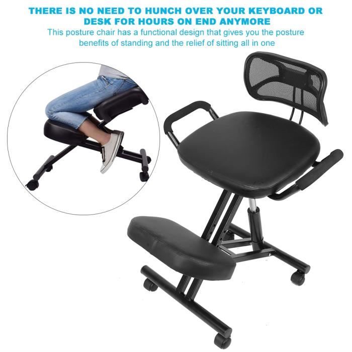 Tabouret ergonomique robert siège ajustable repose genoux chaise de bureau  sans dossier, en métal noir et assise rembourrée gris - Conforama