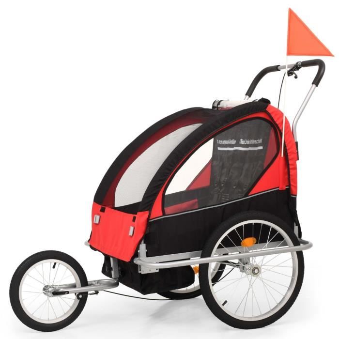 vidaXL Remorque à vélo et poussette pour enfants 2-en-1 Rouge et noir-XIL