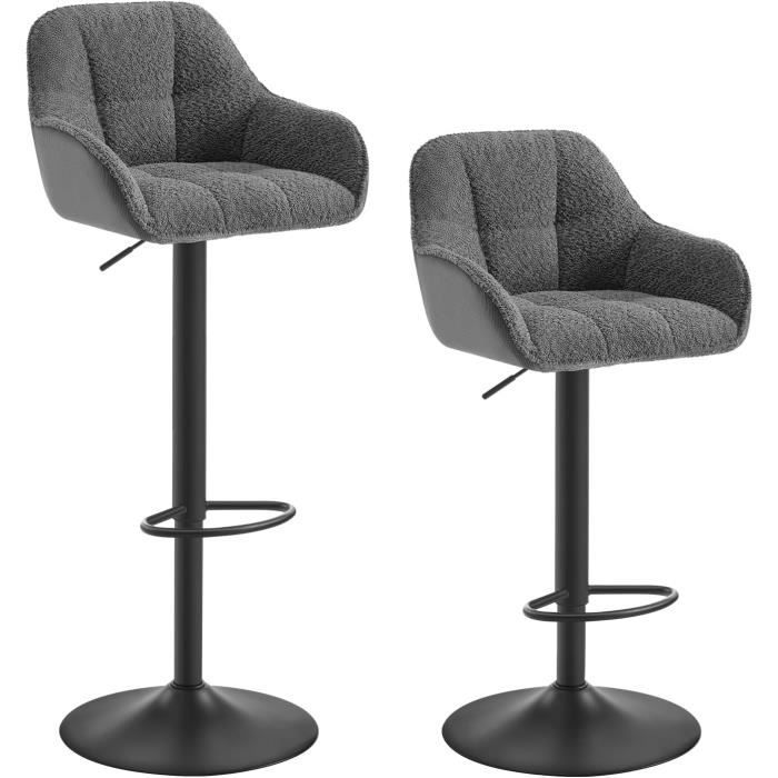 WOLTU Lot de 2 Tabouret de Bar Chaise de Bar Pivotant Réglable en Hauteur Chenille+Velours Côtelé Gris foncé W0ATT0268-2