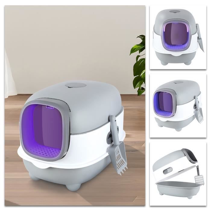 Meilleurs prix pour XUANYU Bac à litière pliable pour chaton avec couvercle, 40*38*56cm,avce pelle,Gris