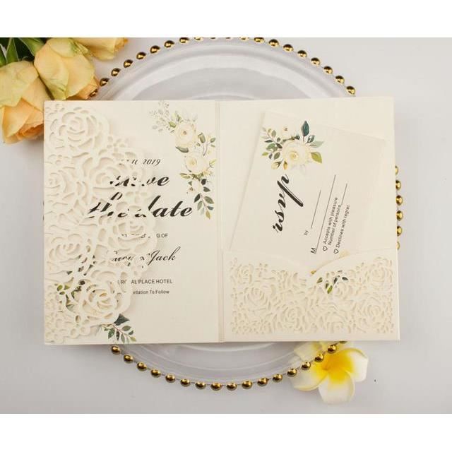 20 Cartes Invitation Mariage KUCHYNEE - Découpe Laser Argent 3 Volutes Avec Cartes RSVP - Papier Nacré 250g